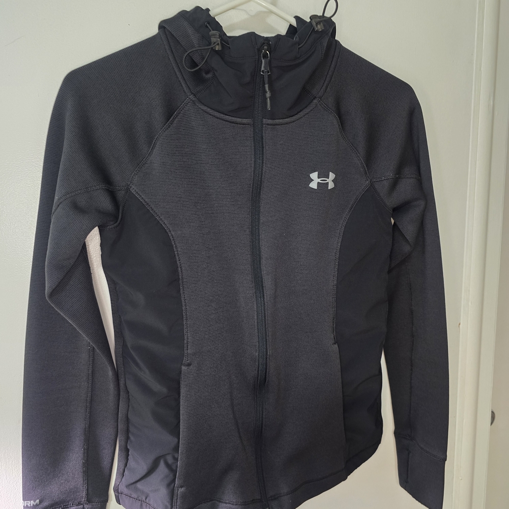 Under Armour ColdGear Hoodie Womens Small Black Full Zip Athletic Jacket Running